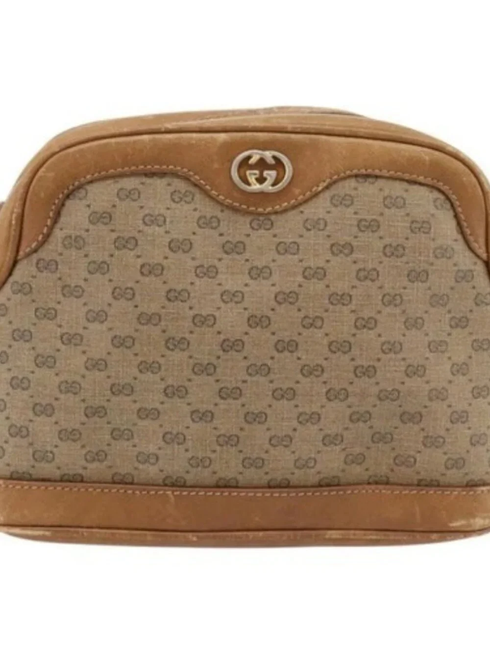 GUCCI Micro GG Supreme Shoulder Bag PVC Beige Gold Auth ka4395
